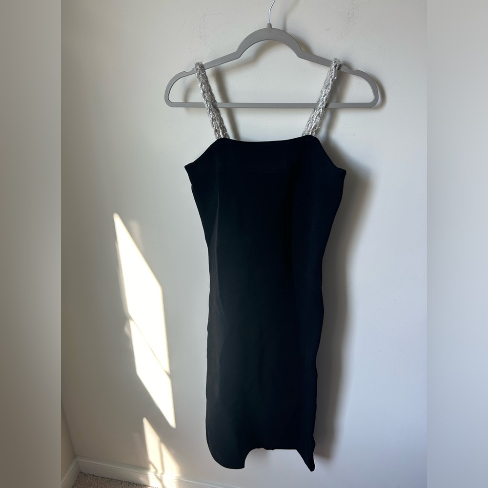 Camila Coelho Black braided rhinestone straps Bodycon Mini Dress